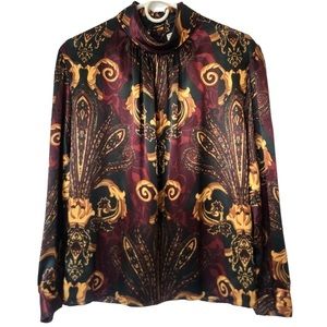 Vintage Marlis blouse long sleeve paisley red gold and black size 8